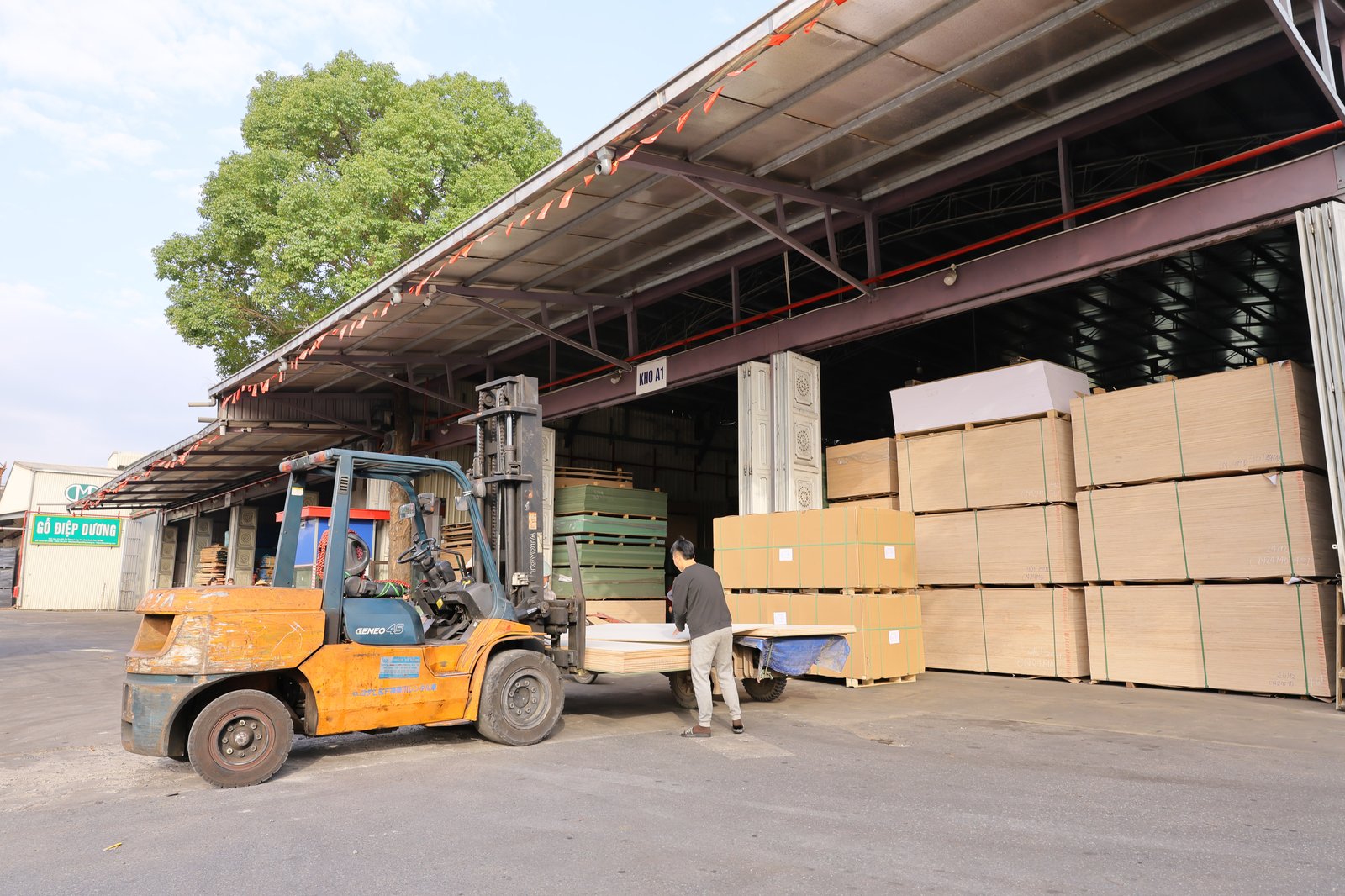 Xe nâng tại kho gỗ Điệp Dương